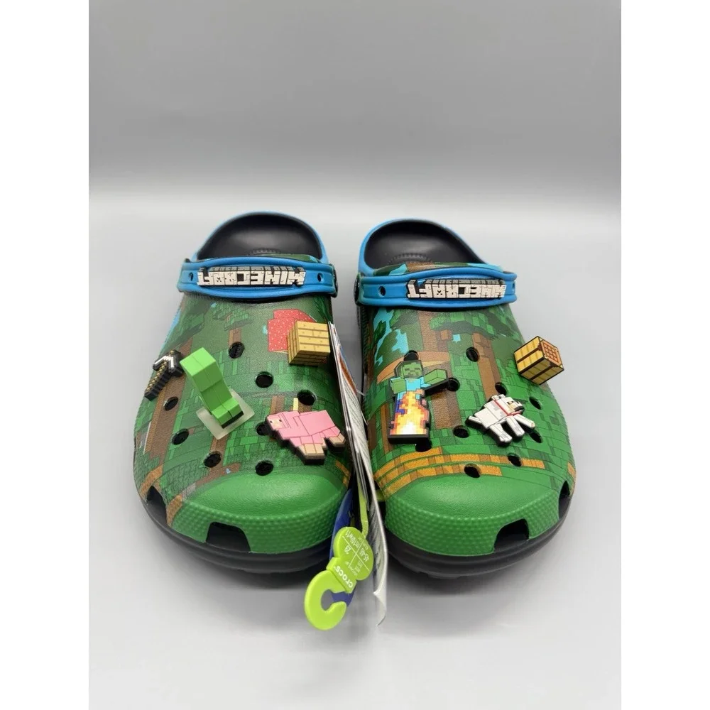 Crocs Minecraft Classic‎ Clog Green M11/W13 Adult Gamer Steve Creeper Jibbitz